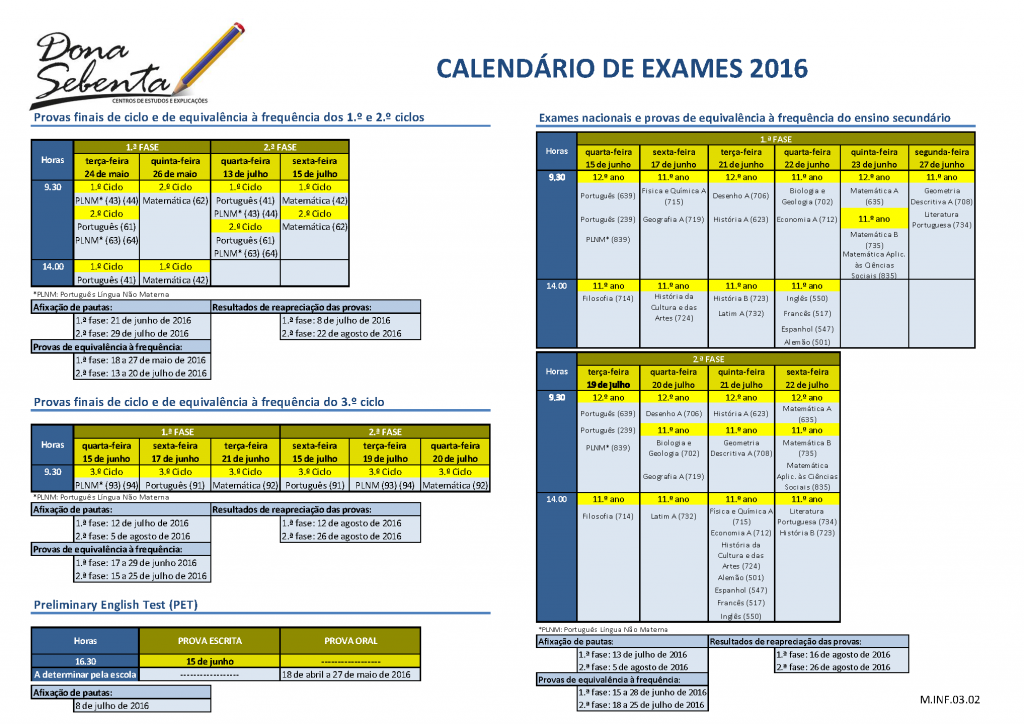 M.INF.03.02 Calendário de provas finais e exames nacionais